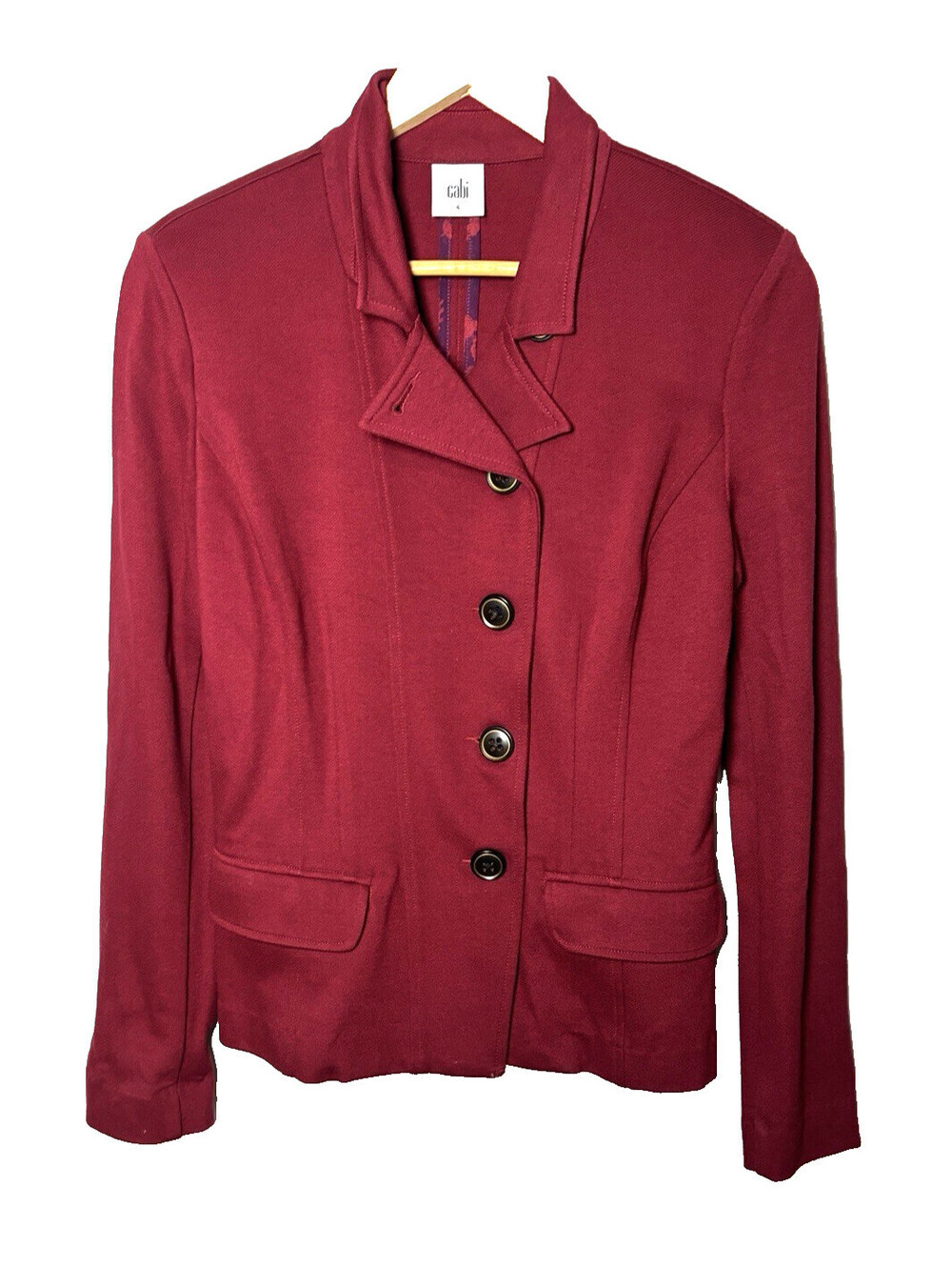 CAbi Outing Blazer Jacket Womens Size 4 Rhubarb Red Ponte Knit Stretch Pockets